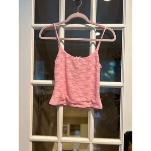 White Fox Pink Textured Ruched Cami Crop Top Spaghetti Strap Y2K Small